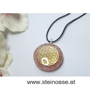 Orgon Anhänger: Rosenquarz & Blume des Lebens